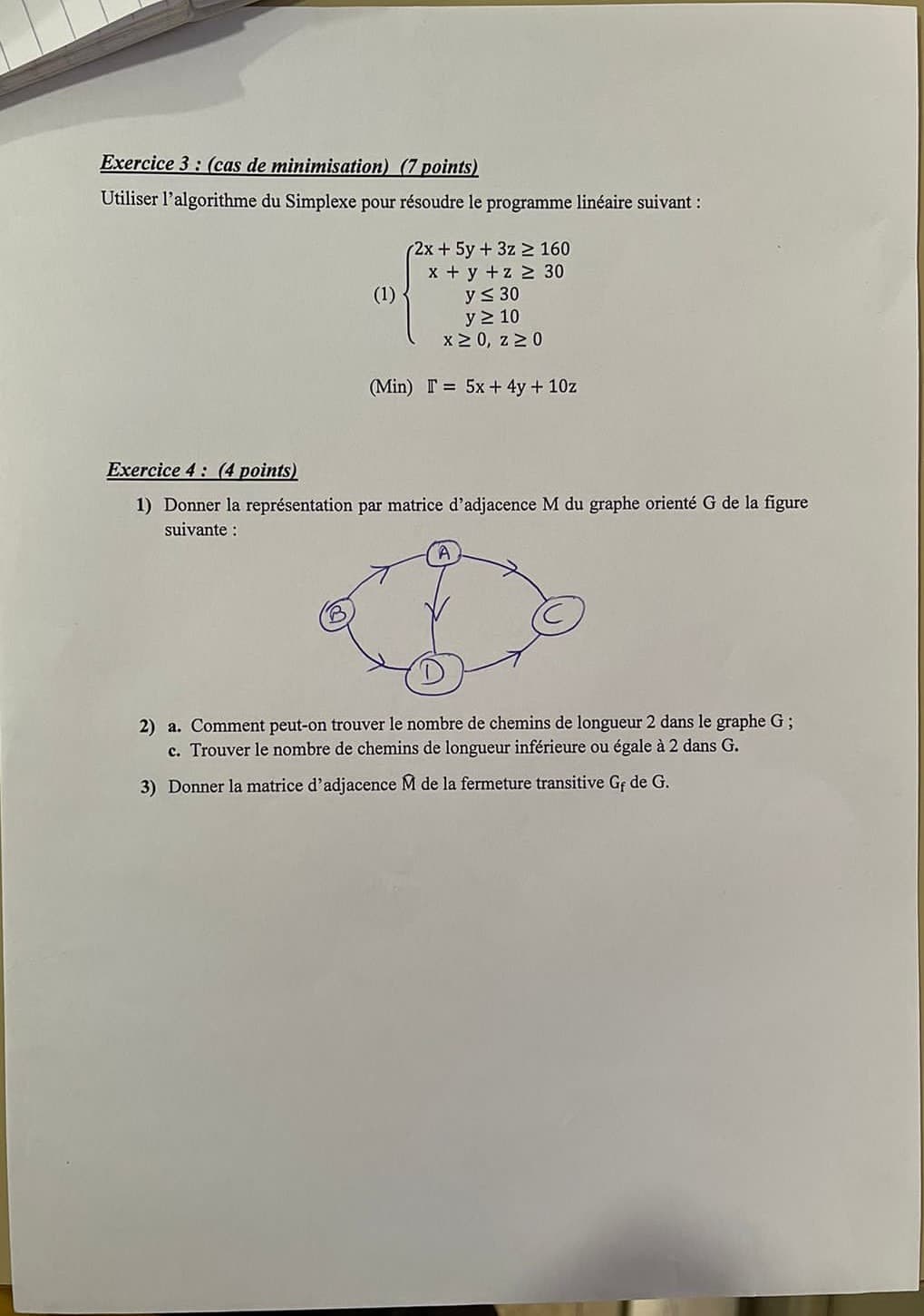 Exercice théorie des graphes